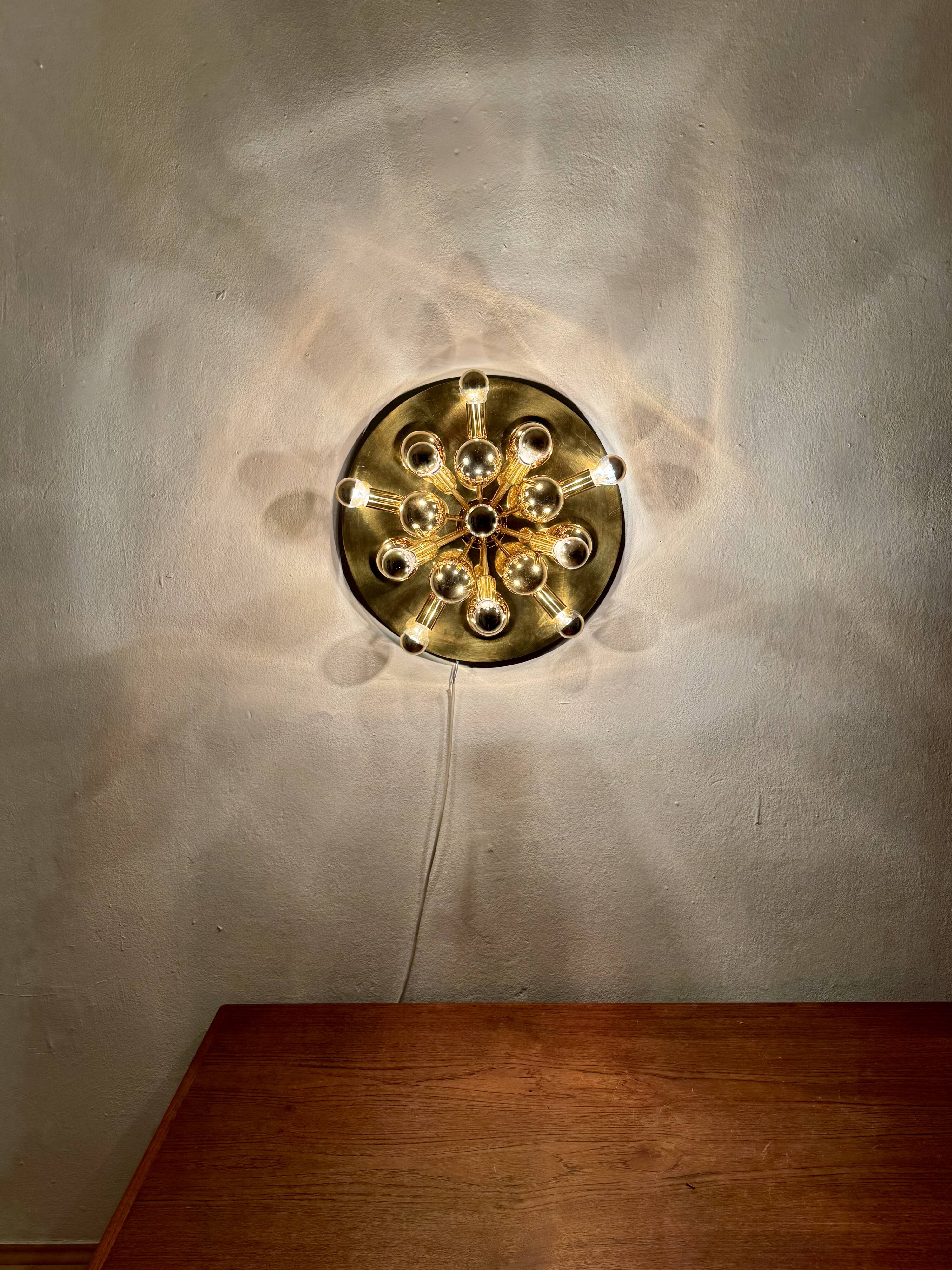 Set of 2 Amazing Golden Sputnik Wall or Flush Lamps by Cosack