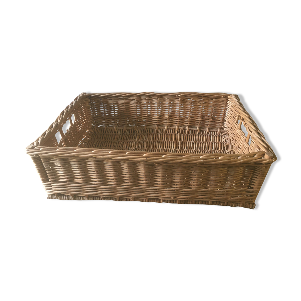 Panière En Osier Tressé, Rectangulaire, 38x31 Cm, Hauteur 7 Cm, Marron, Occasion, Bon état
