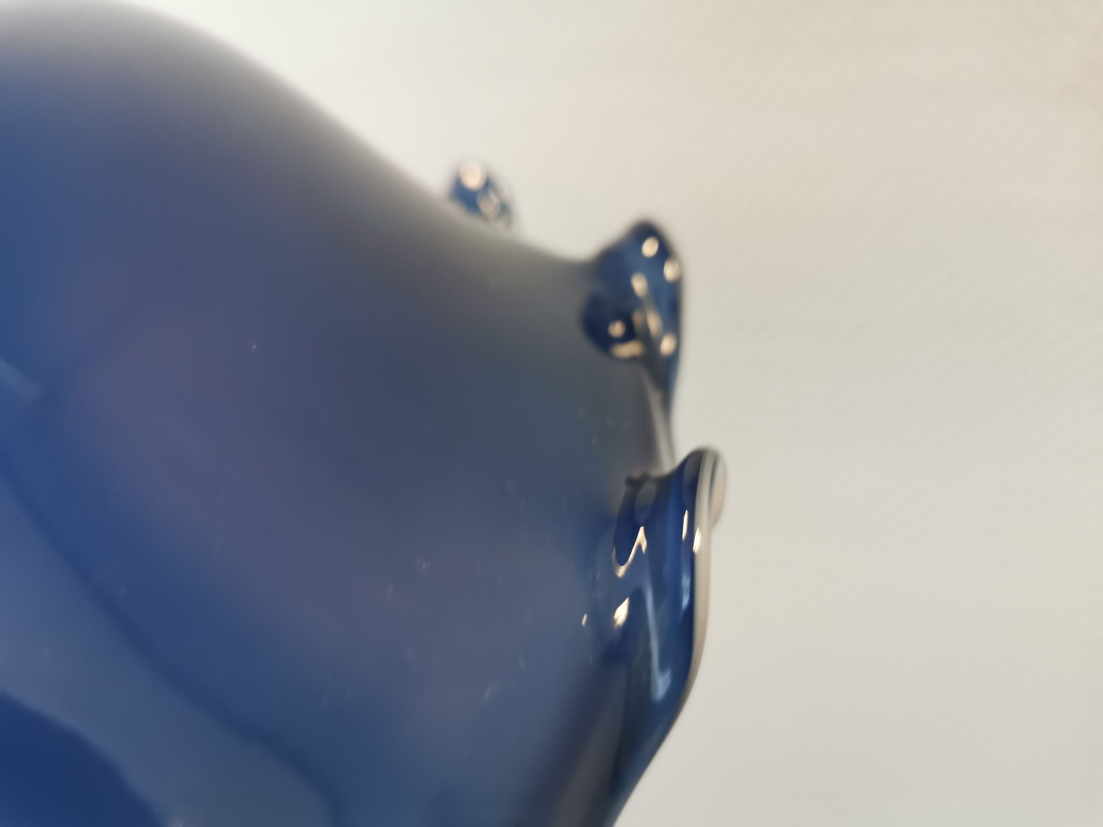 Hanging lamp in double layer opal glass, blue on the outside and white on the inside.