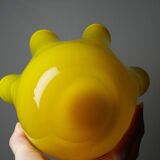 Fazzoletto vase in blown Italian glass, yellow opaline lined, Murano 1960-70.