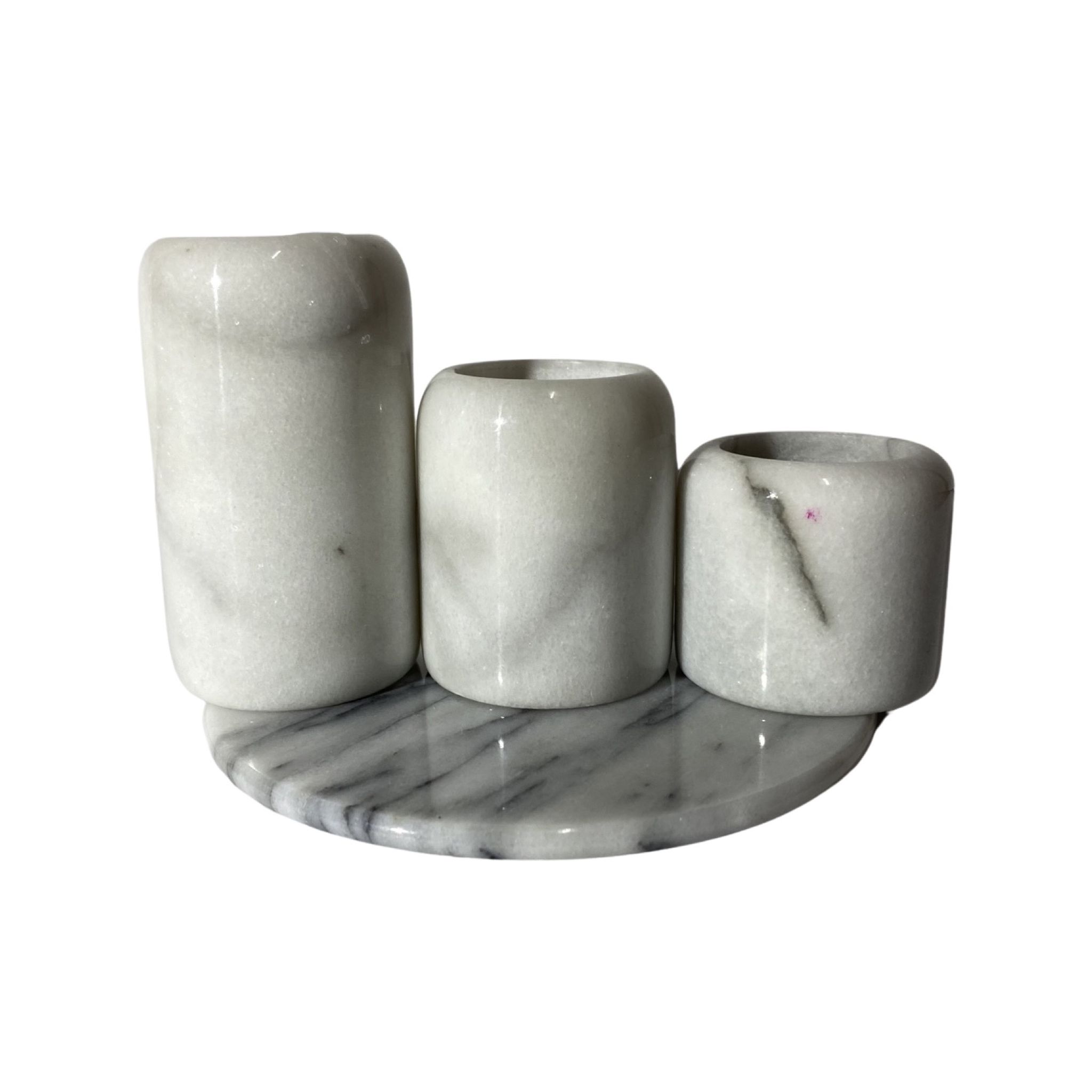 Set of 4 Retro Marble Candleholders | 3 Candleholders & 1 Marble Tray | Vintage Marble Decoration