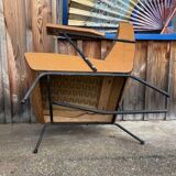 4 camel faux leather armchairs, 1950s