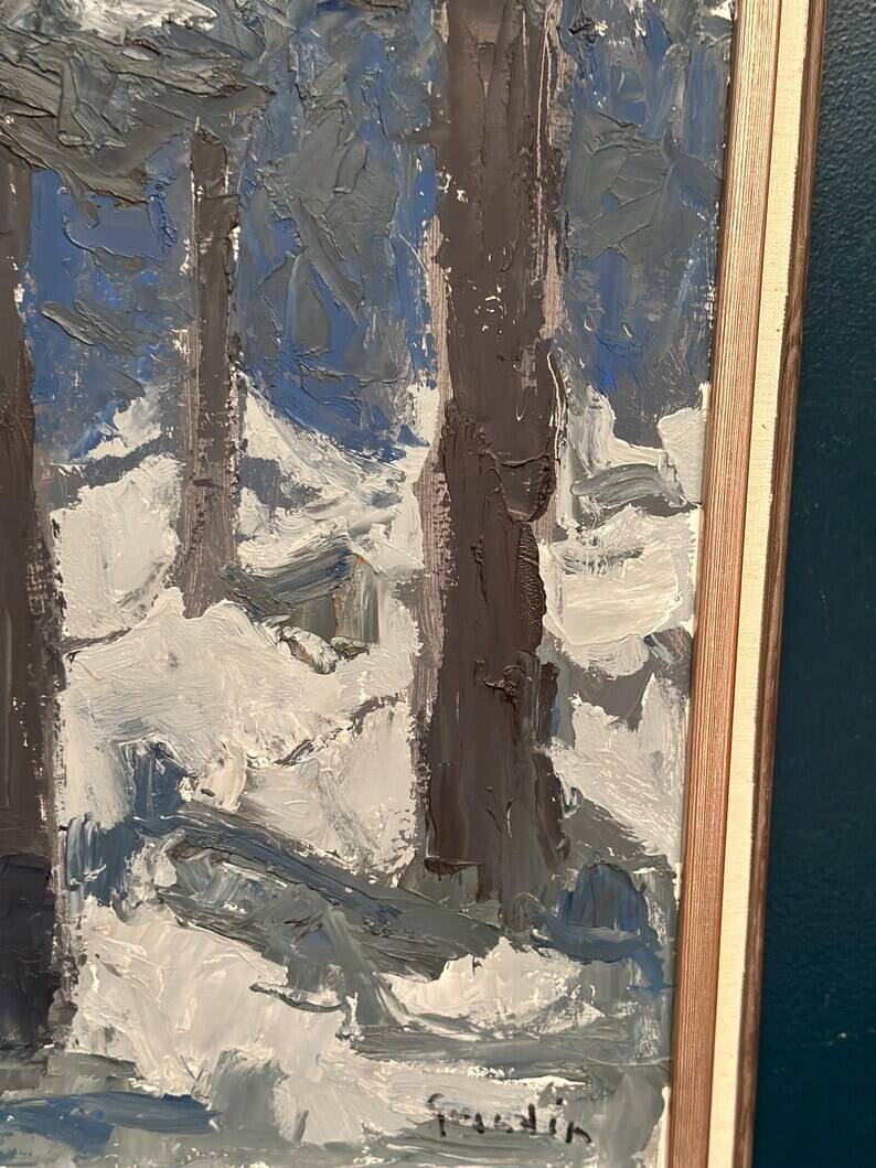 Original Vintage Swedish Oil on Panel – “Tre träd” by Svän Grandin – Signed – Vintage & Framed