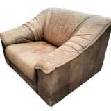 Paire de fauteuil chauffeuse cuir havane 70"