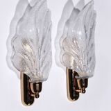 Vintage Murano glass wall lamp leaf shape set of 2 - Italy 1970