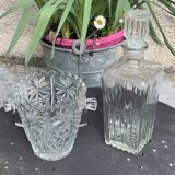 Whiskey carafe and ice bucket in transparent glass vintage 1960/70