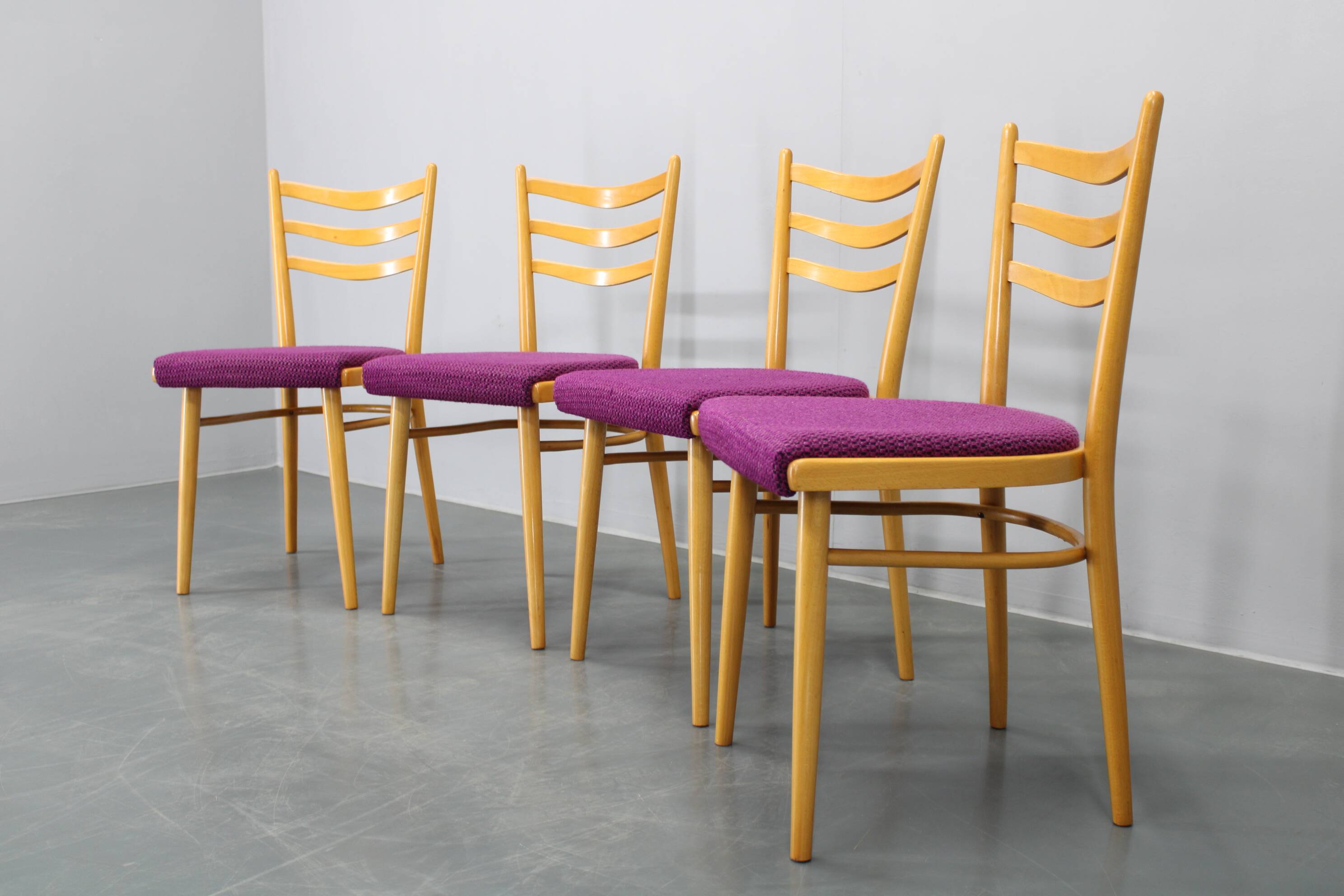 1960s Set of Four Beech Dining Chairs, Czechoslovakia