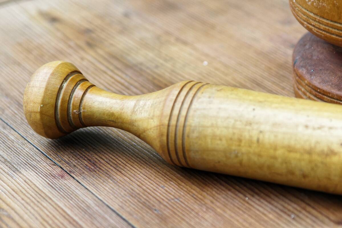 Turned wooden mortar and pestle