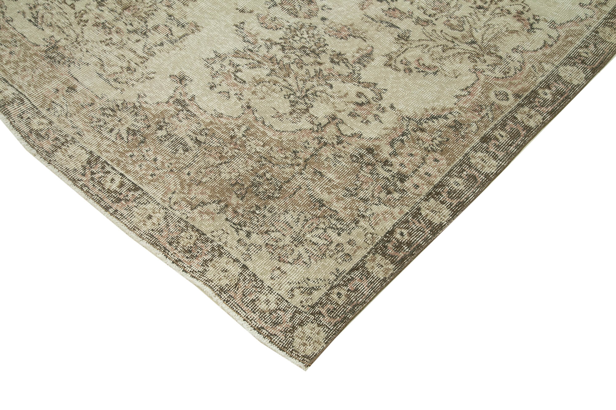 Handwoven antique anatolian beige carpet 205 cm x 286 cm