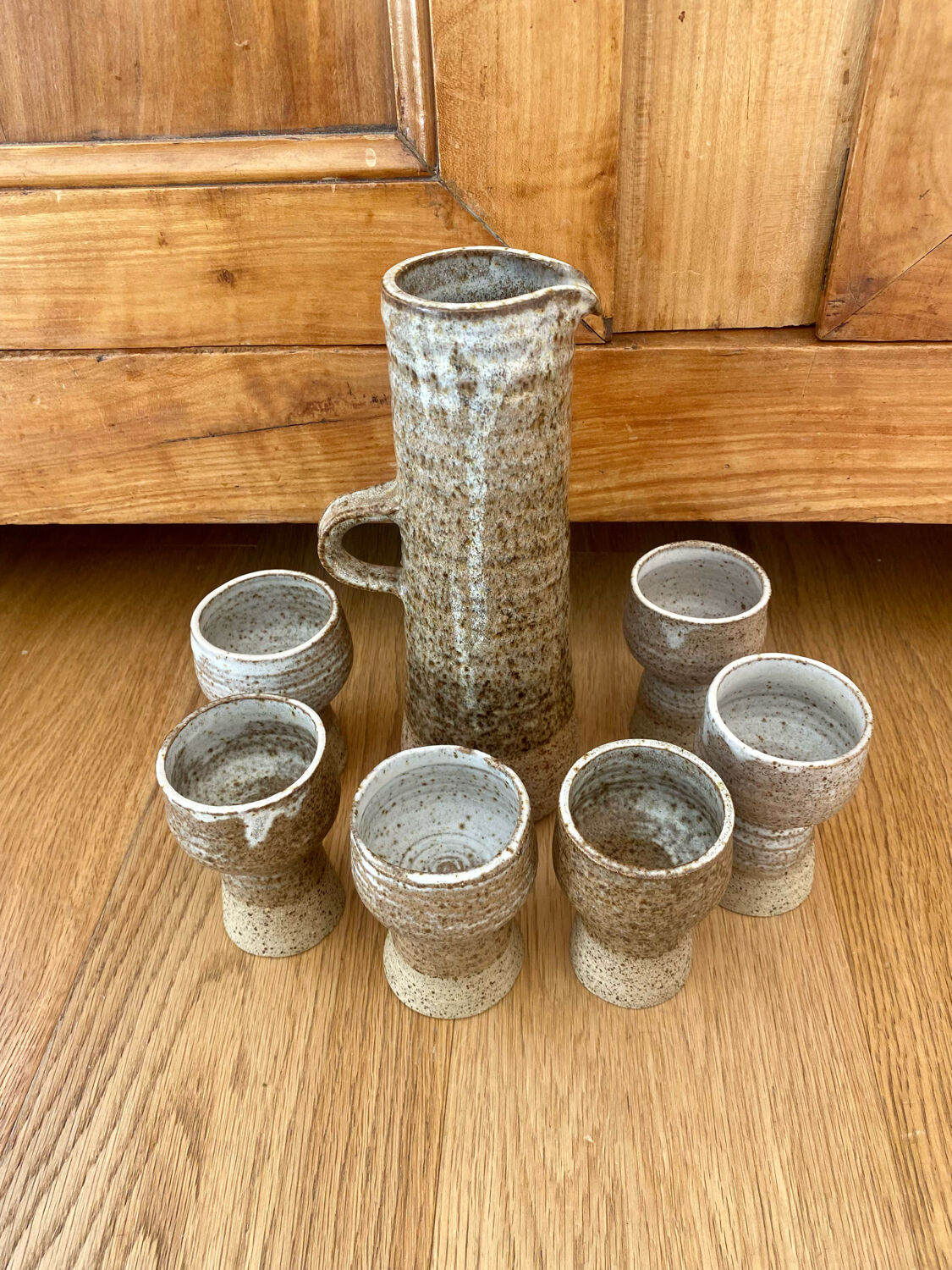 Vintage stoneware coffee set and ceramic cups