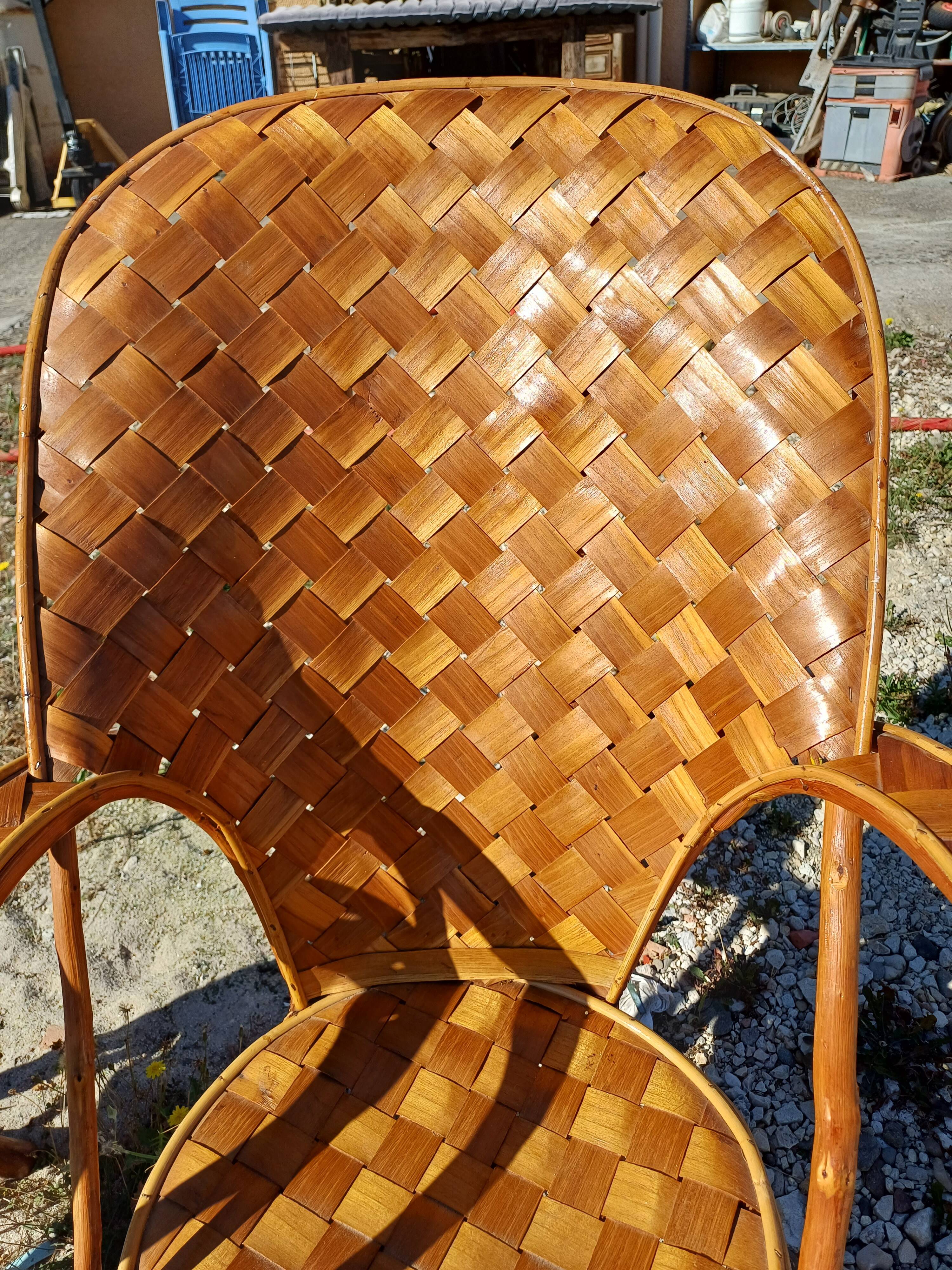 Pair of Vintage Armchairs in Chestnut Slats