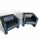 Pair / Trix and Robert Haussmann / Dark grey leather chairs by Knoll