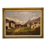 Italian signed mountain landscape painting from 20th century