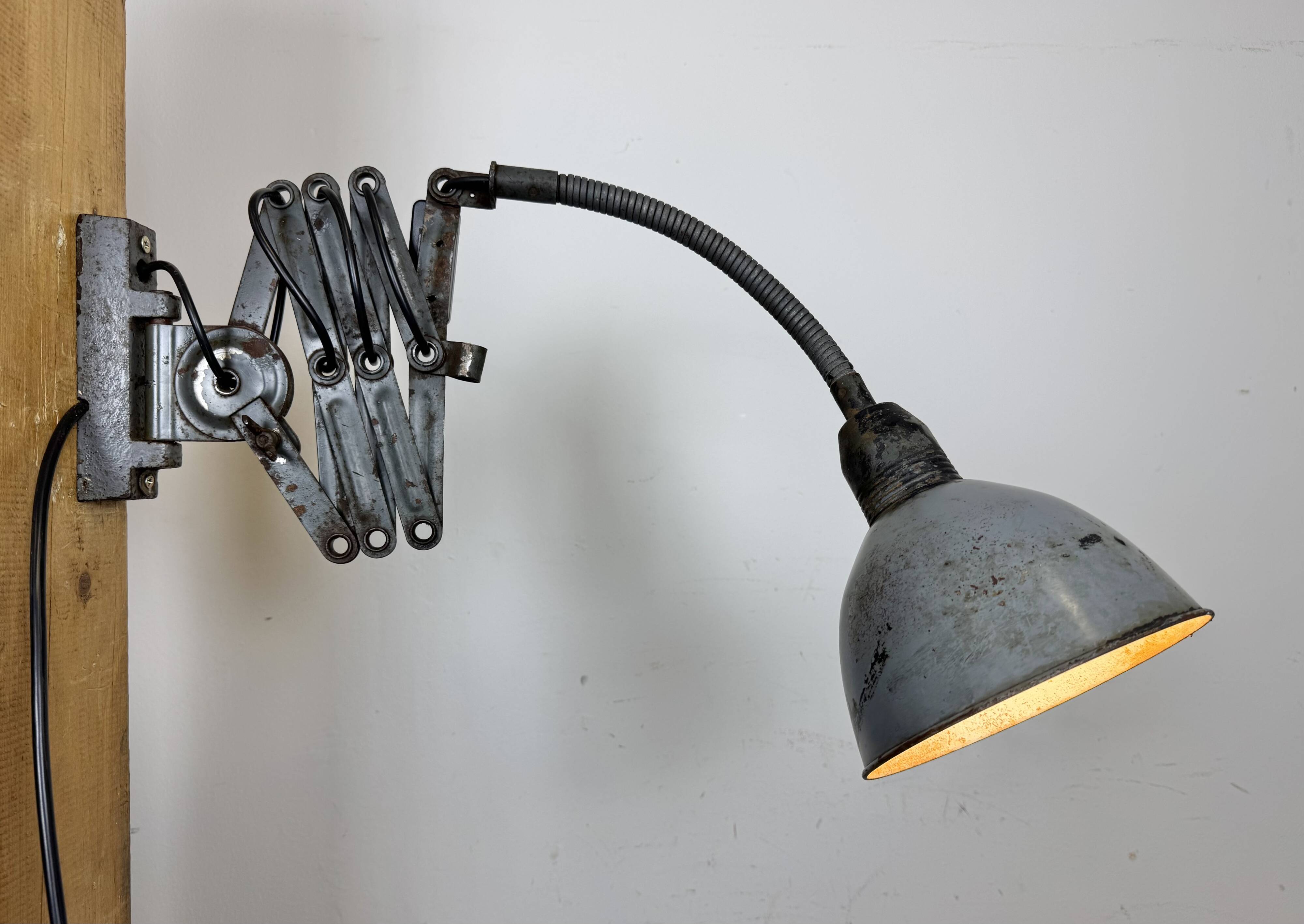 Grey Industrial Scissor Wall Lamp from Elektroinstala, 1960s
