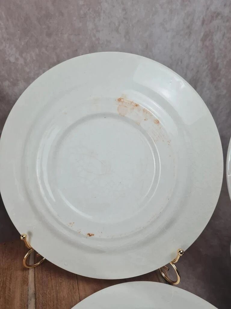 Assiettes Gien modernistes à pois dorés – lot de 9