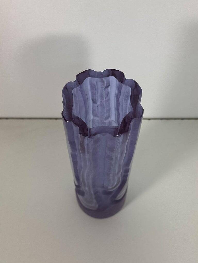 Italian Vintage Satinato Violet Murano Glass Vase, 1970s