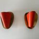 Pair of orange plexiglass and curved brass wall lights, 1950s, Germany