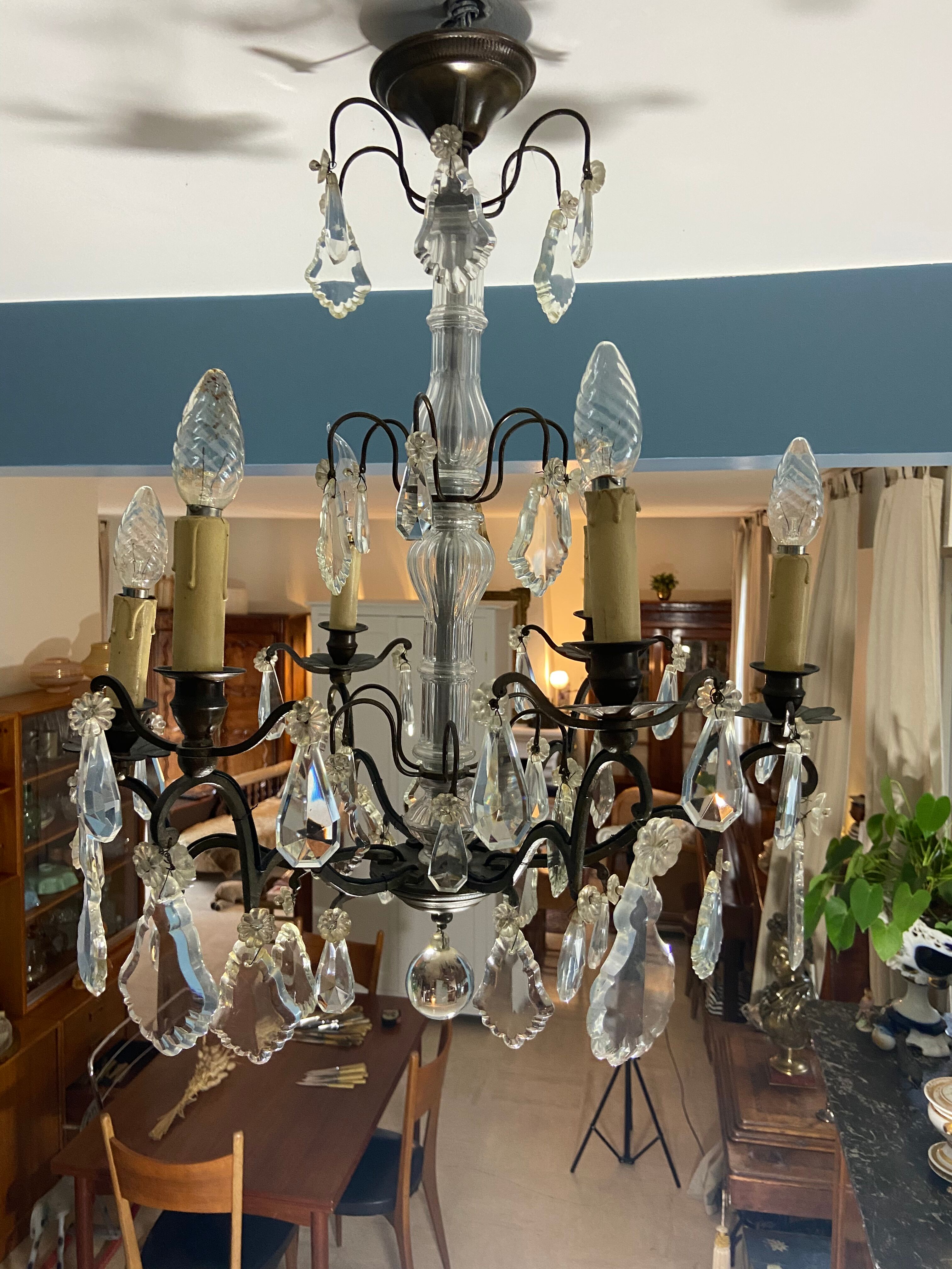 Grapevine chandelier NINETEENTH bronze and crystal