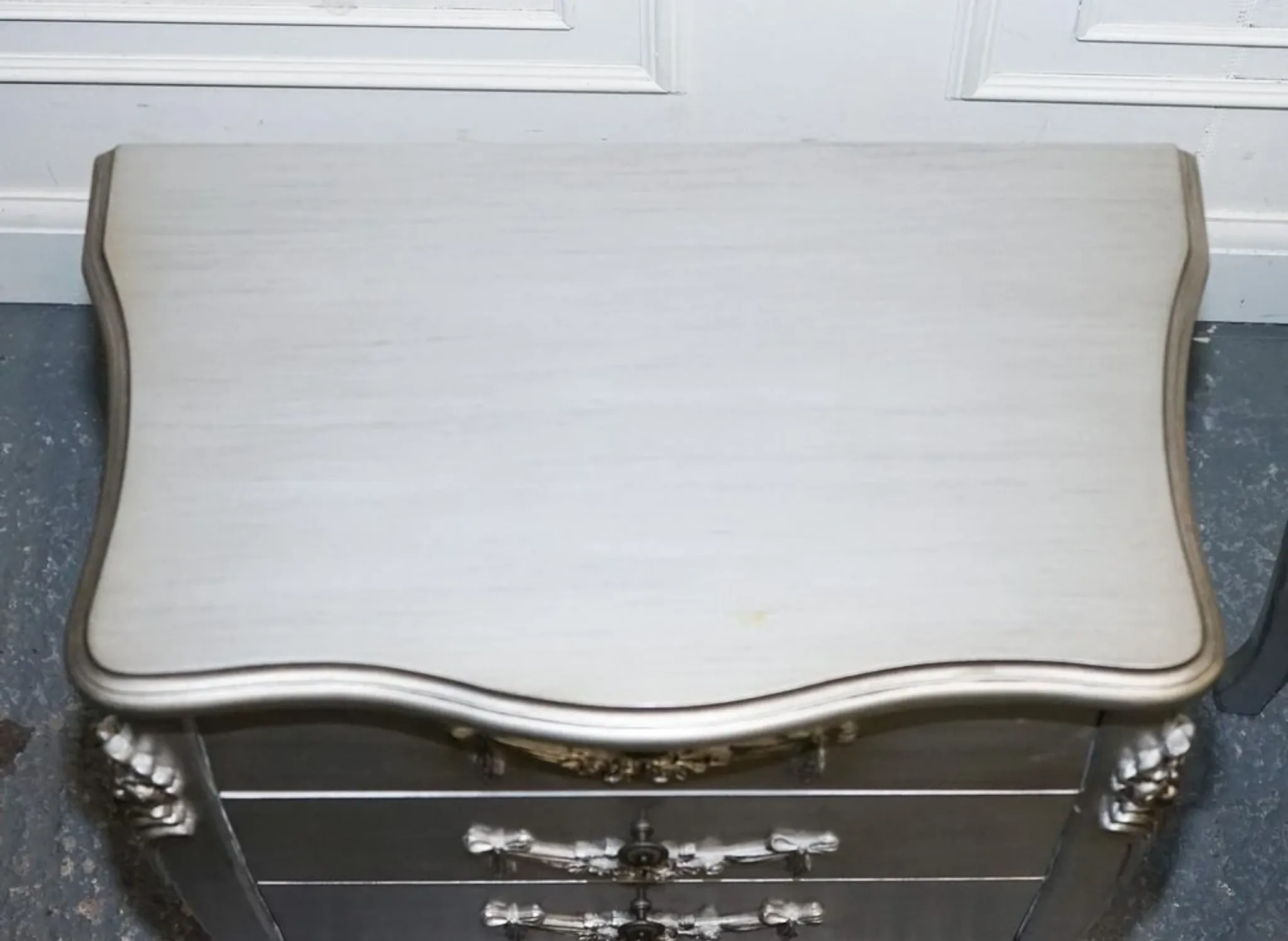 Baroque Grey Silver 3-Drawer Bedside Tables, Set of 2