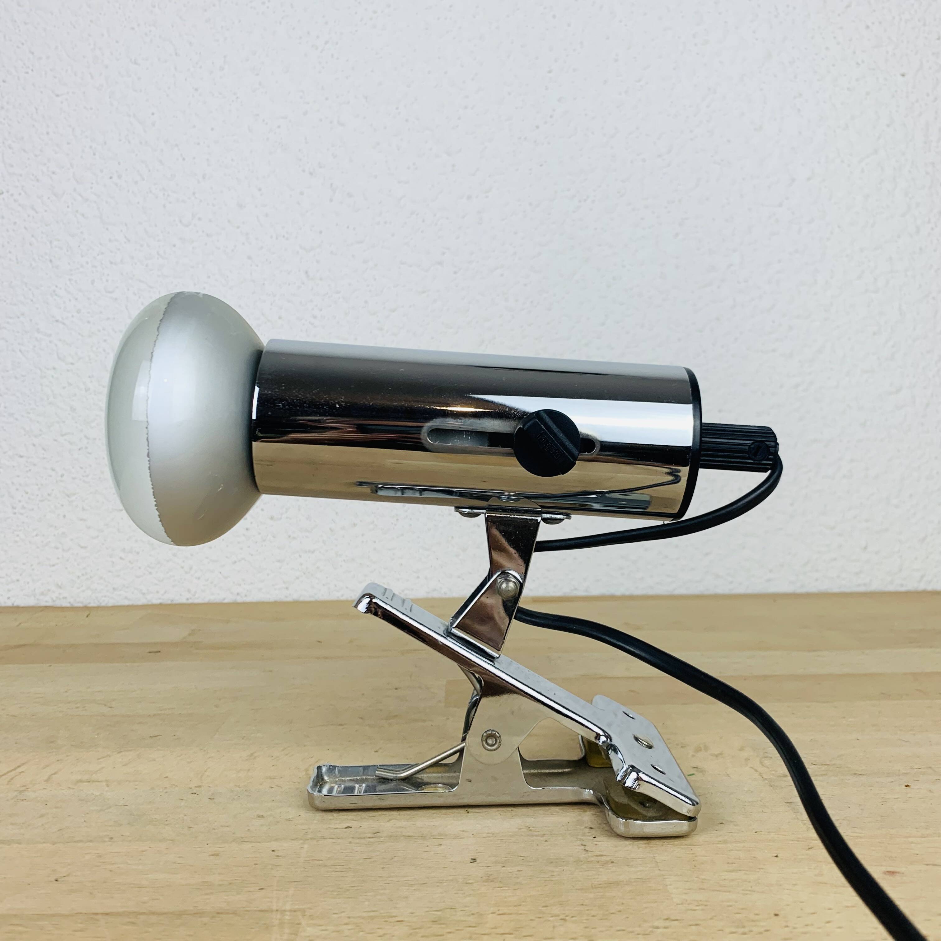 Targetti chrome metal spot light 70's, clamp lamp