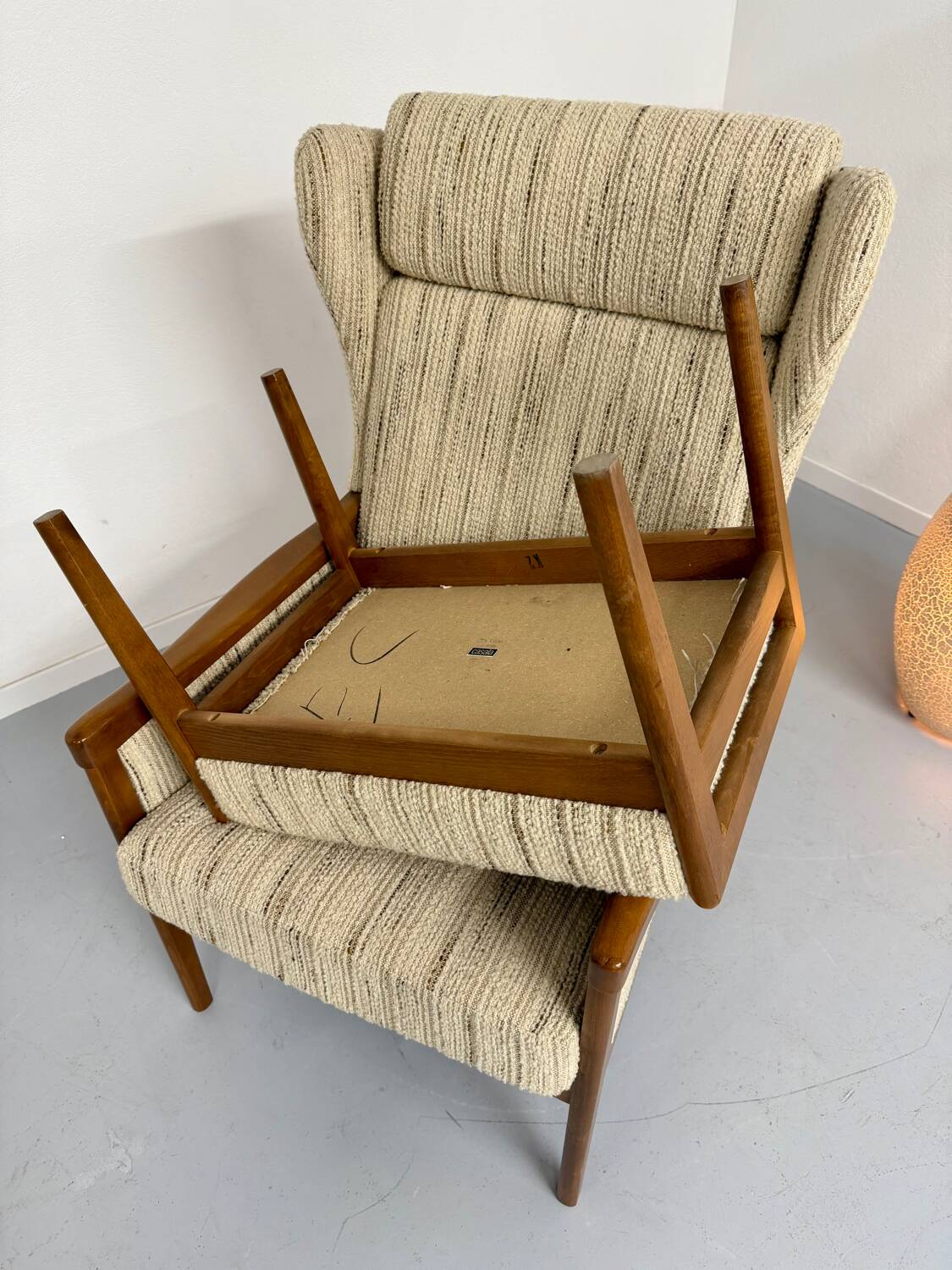 Vintage Casala wingback armchair with ottoman, 1970s design
