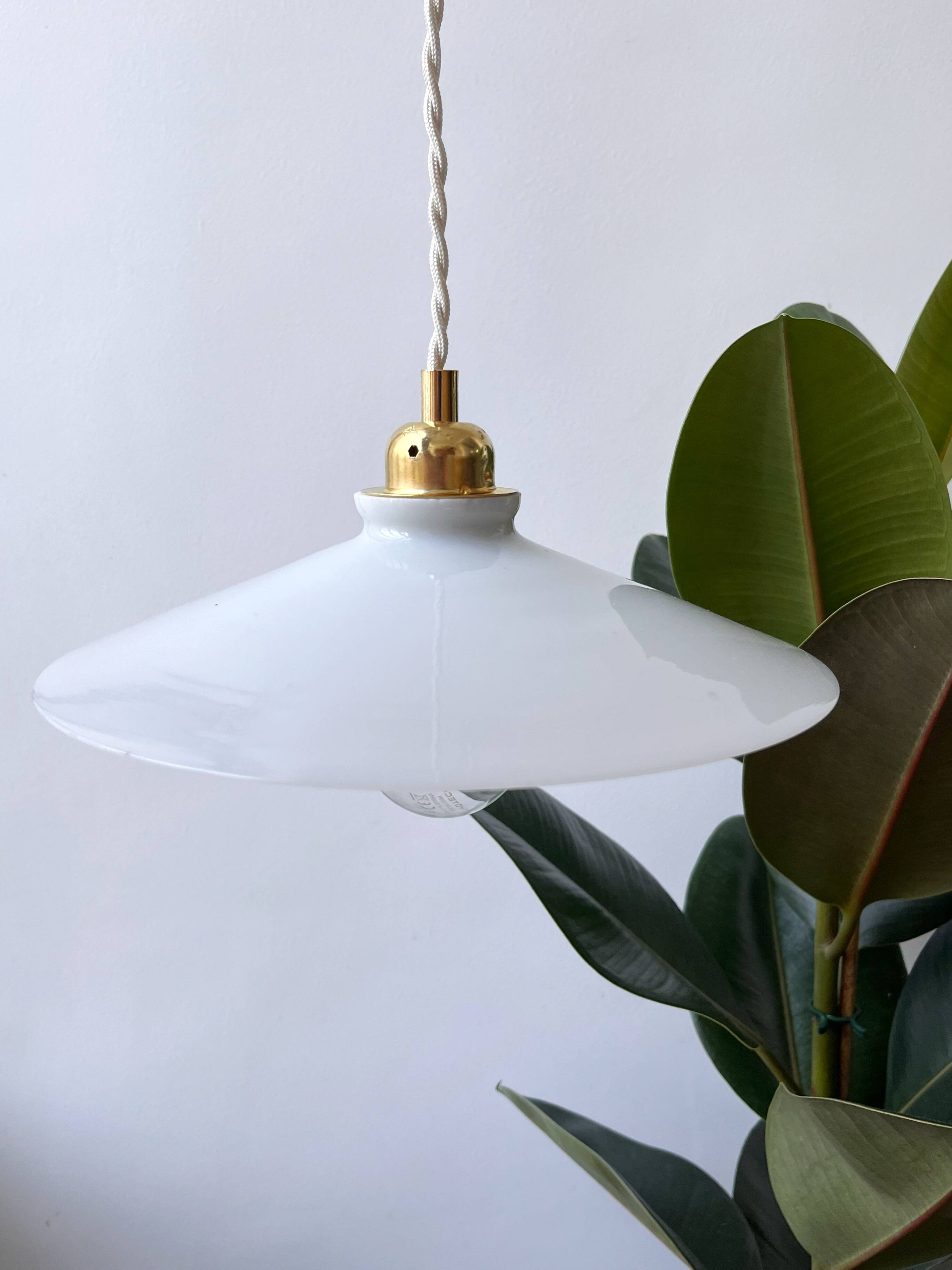Vintage flat opaline pendant light from the 40s and 50s - large model - several copies available