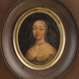 Miniature portrait of a woman in costume epoch louis xv frame wood