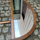 Art Deco concave mirror, arc-shaped, carved in solid wood, 1940.