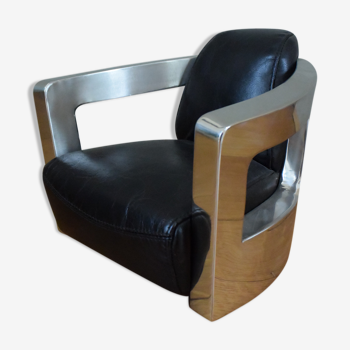 American armchair model in metal and leather