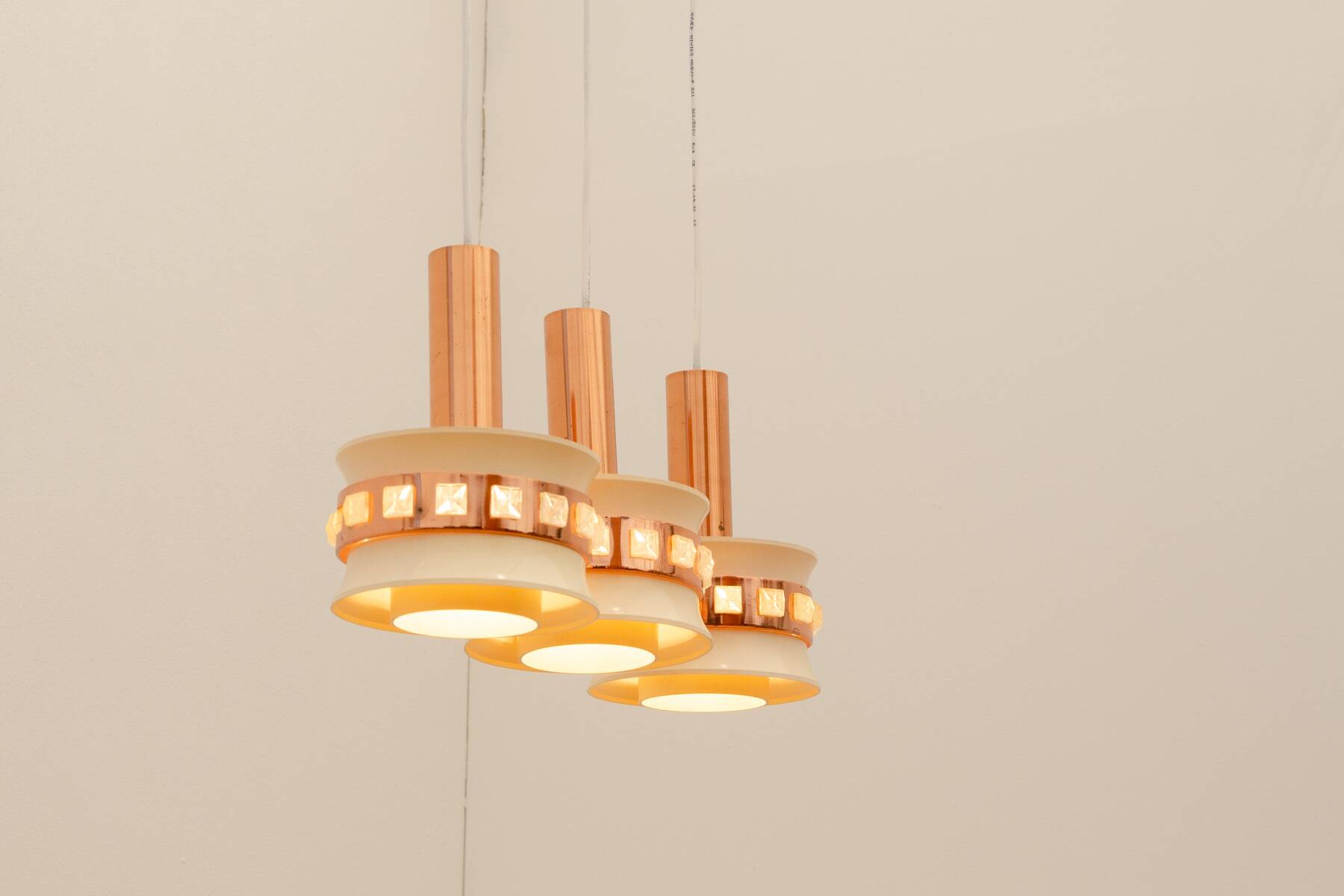 Vintage hanging lamp with three cut glass lampshades, Kamenický Šenov, 1970´s