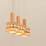 Vintage hanging lamp with three cut glass lampshades, Kamenický Šenov, 1970´s