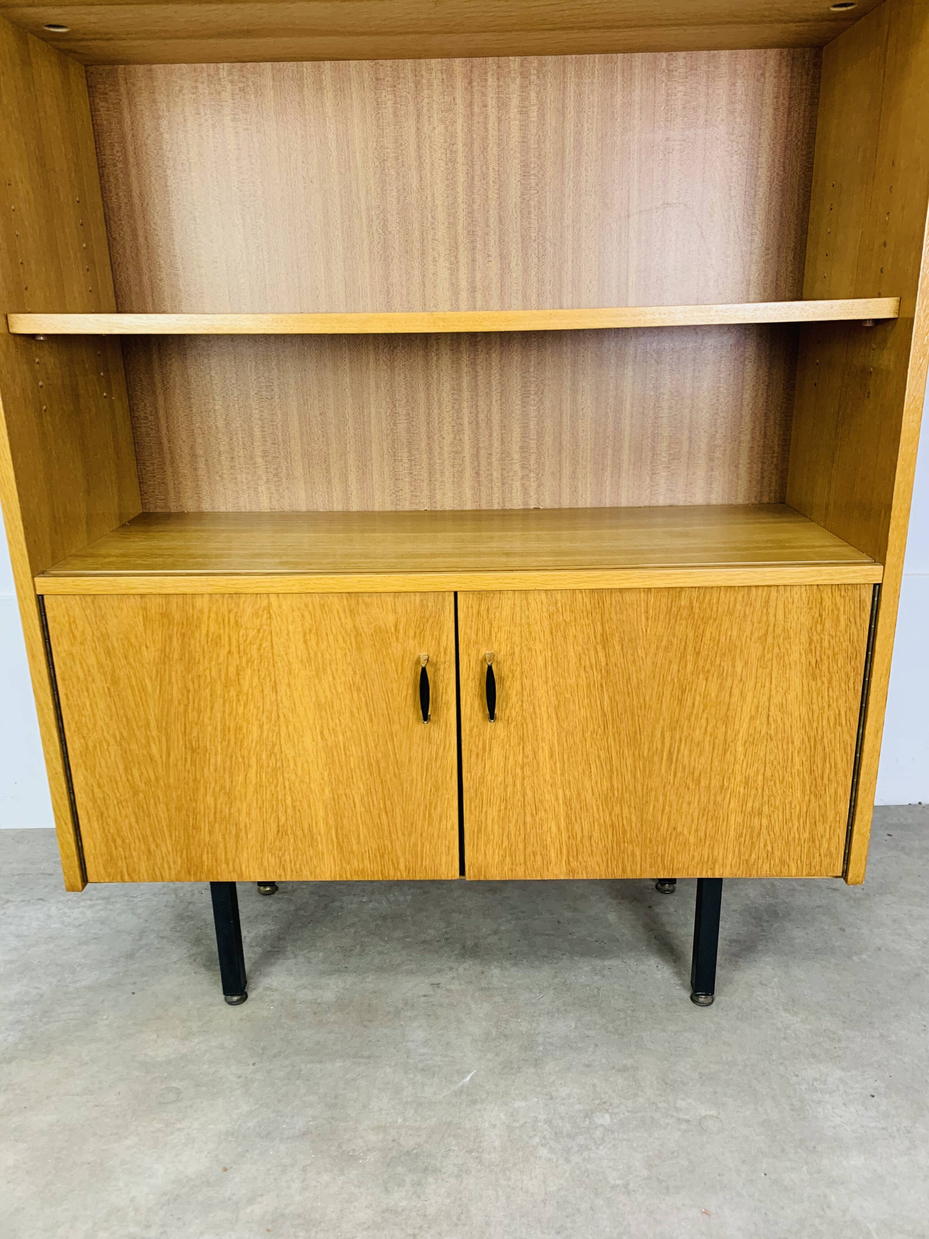 1950s modernist bookshelf, light oak, vintage