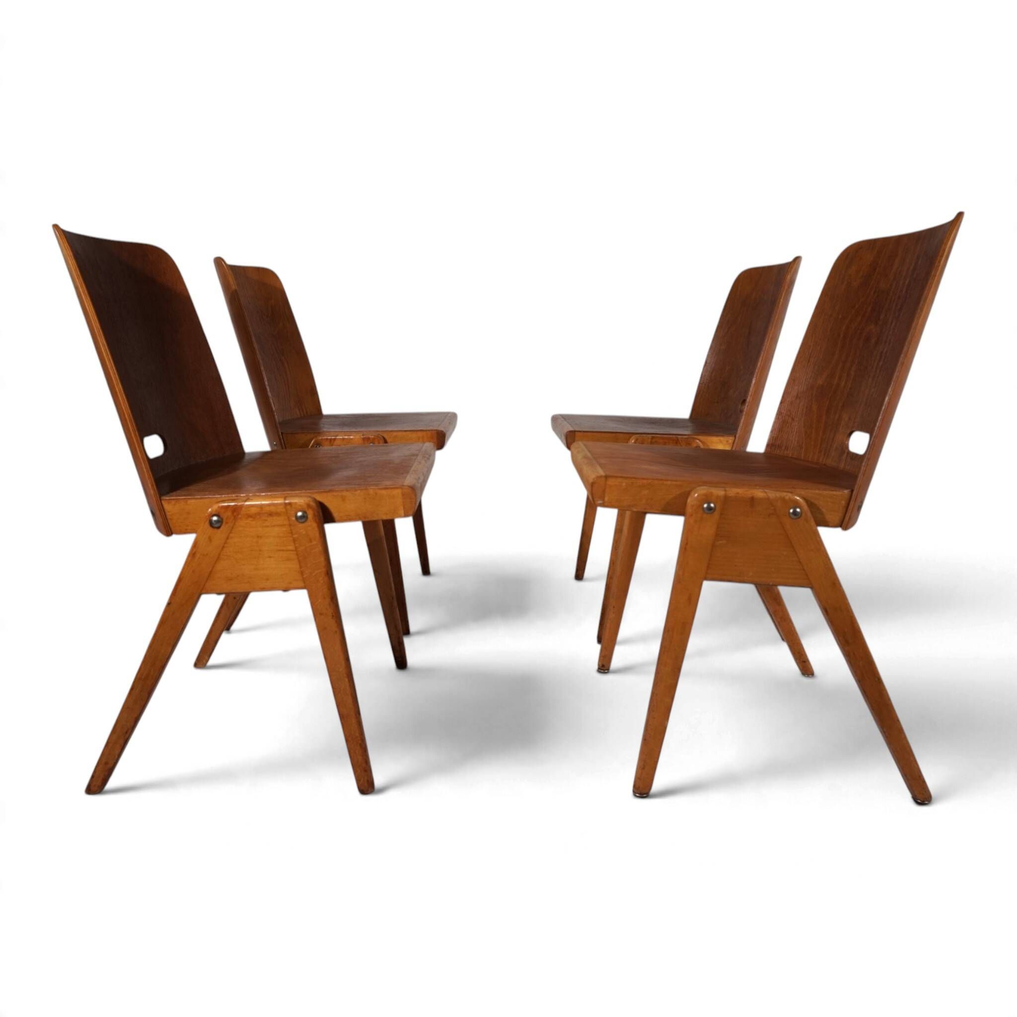 Set of 4 Bauhaus-inspired dining chairs, stackable, 1950