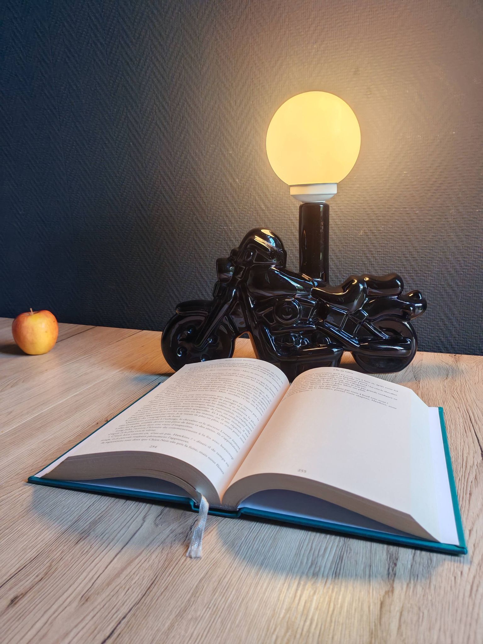 Vintage black ceramic motorcycle table lamp | Harley Davidson style