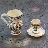 Coquetier et pichet en ceramique emaillée artisanal, peint a la main brehat