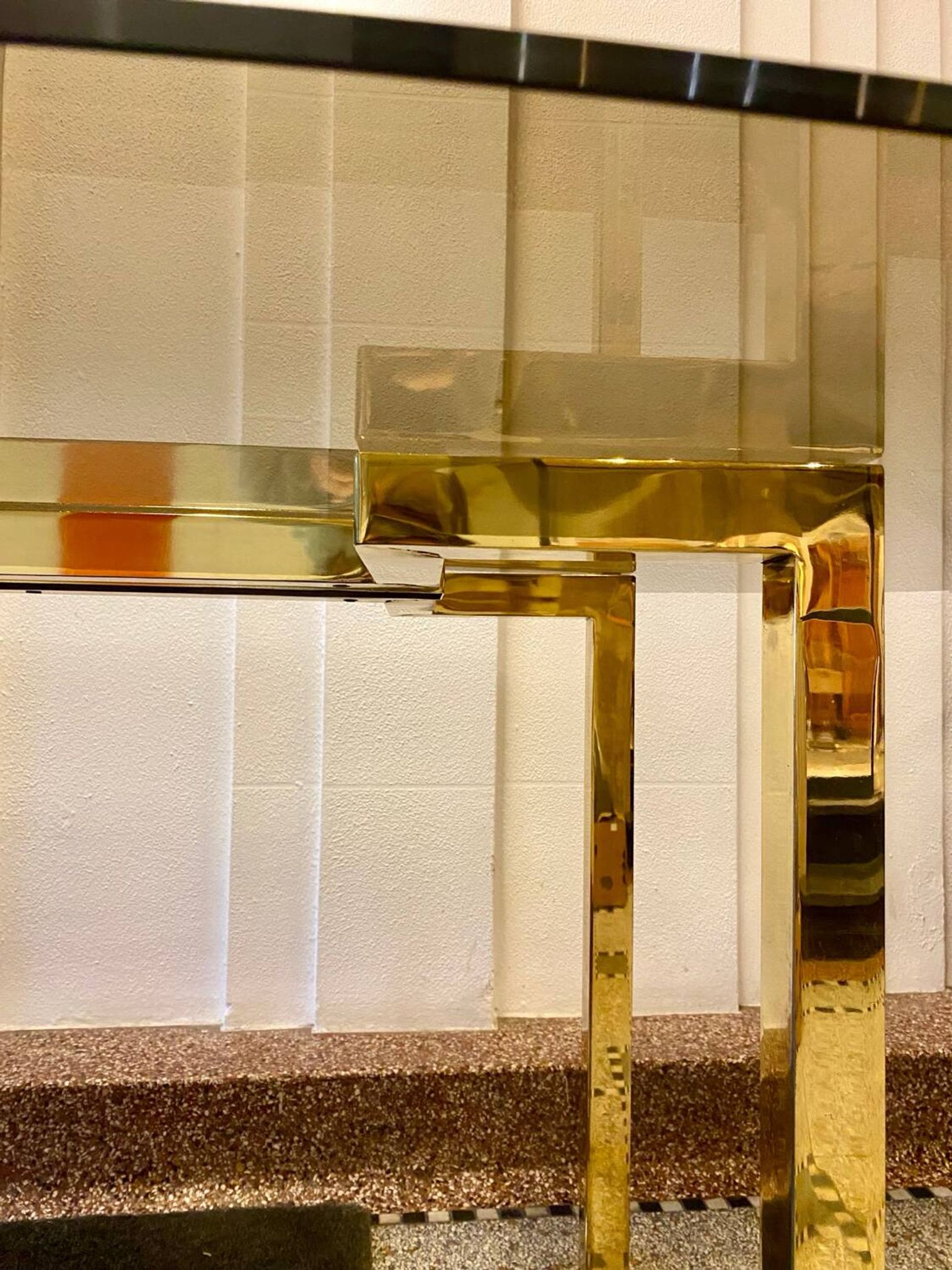 Table à manger Belgo chrome années 70 verre fumé