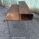 Design desk in formed glued laminated wood with chrome tubular base.