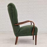 Fauteuil restauré, tissu vert bouteille