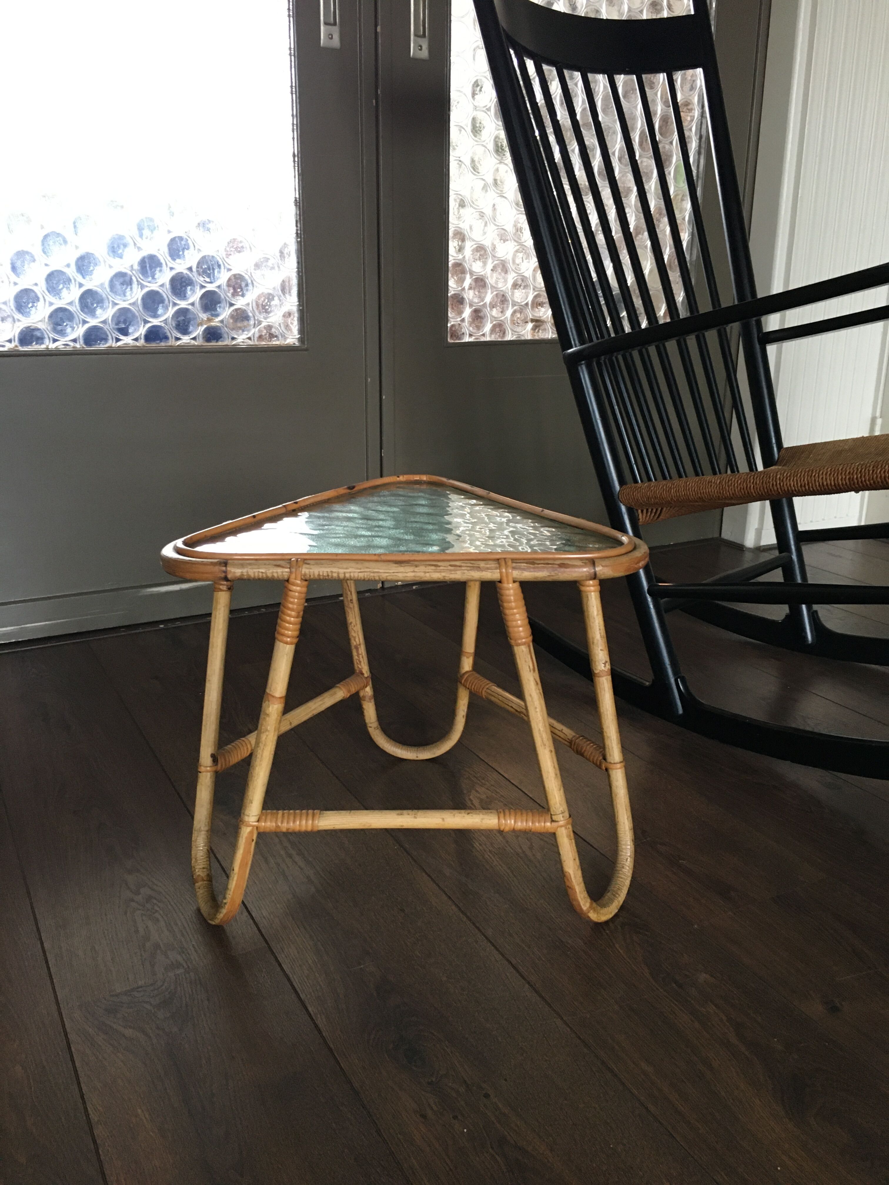 Table d'appoint en rotin et verre de Rohé Noordwolde, années 1950