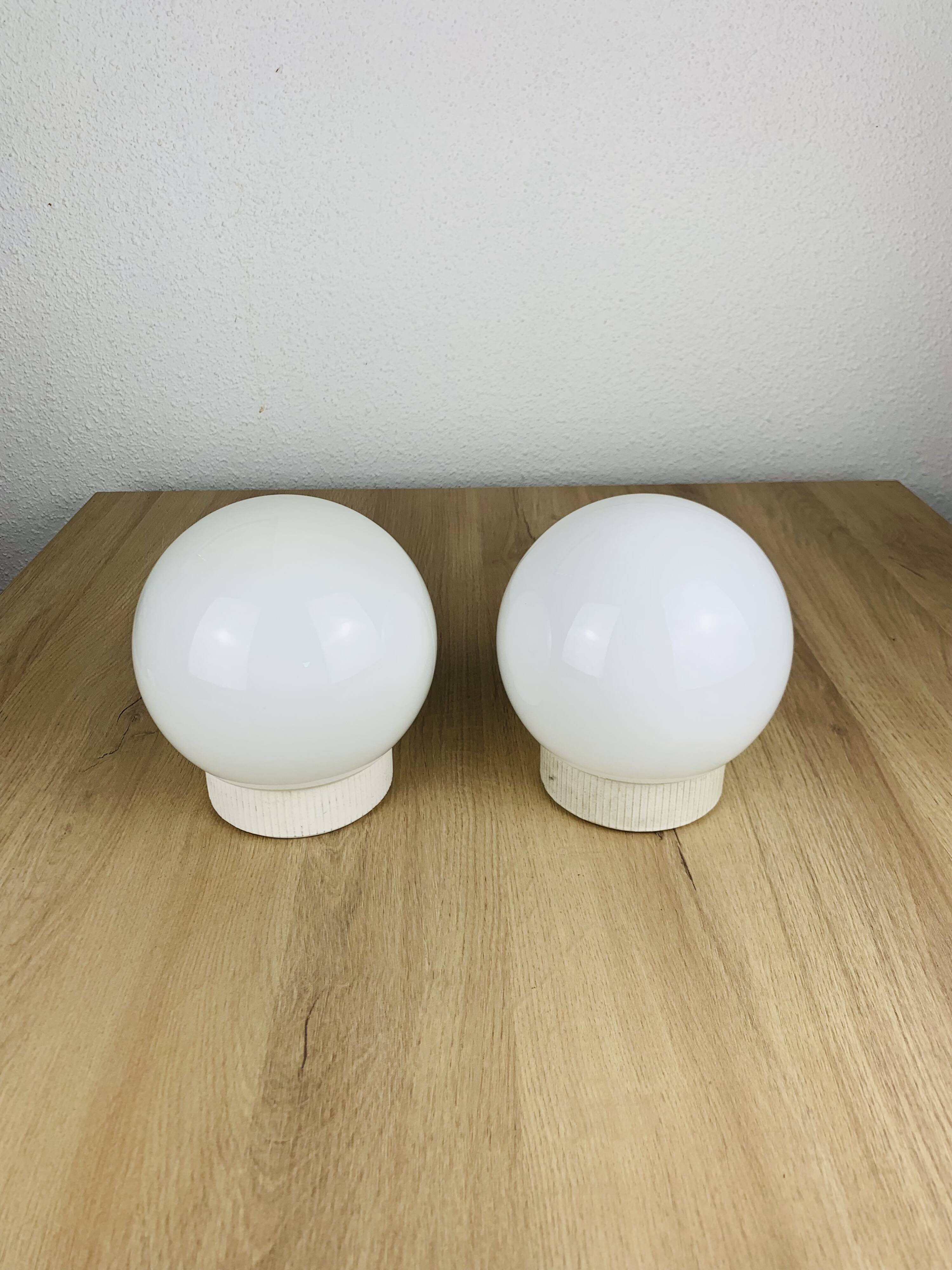 Pair of vintage opaline globe wall lights, ceiling lights