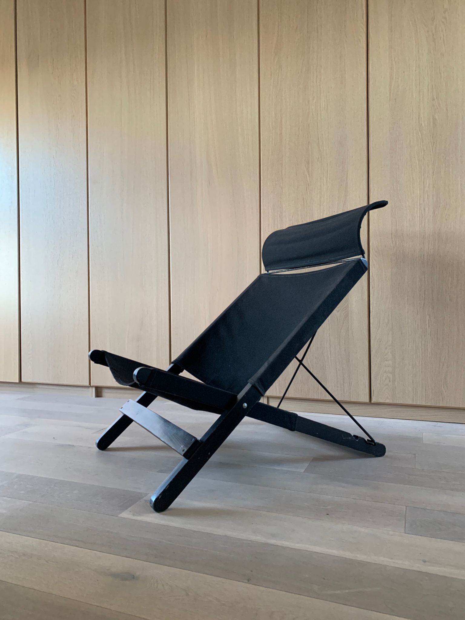 Vintage wood and canvas folding armchair by Tord Bjorklund for Ikea