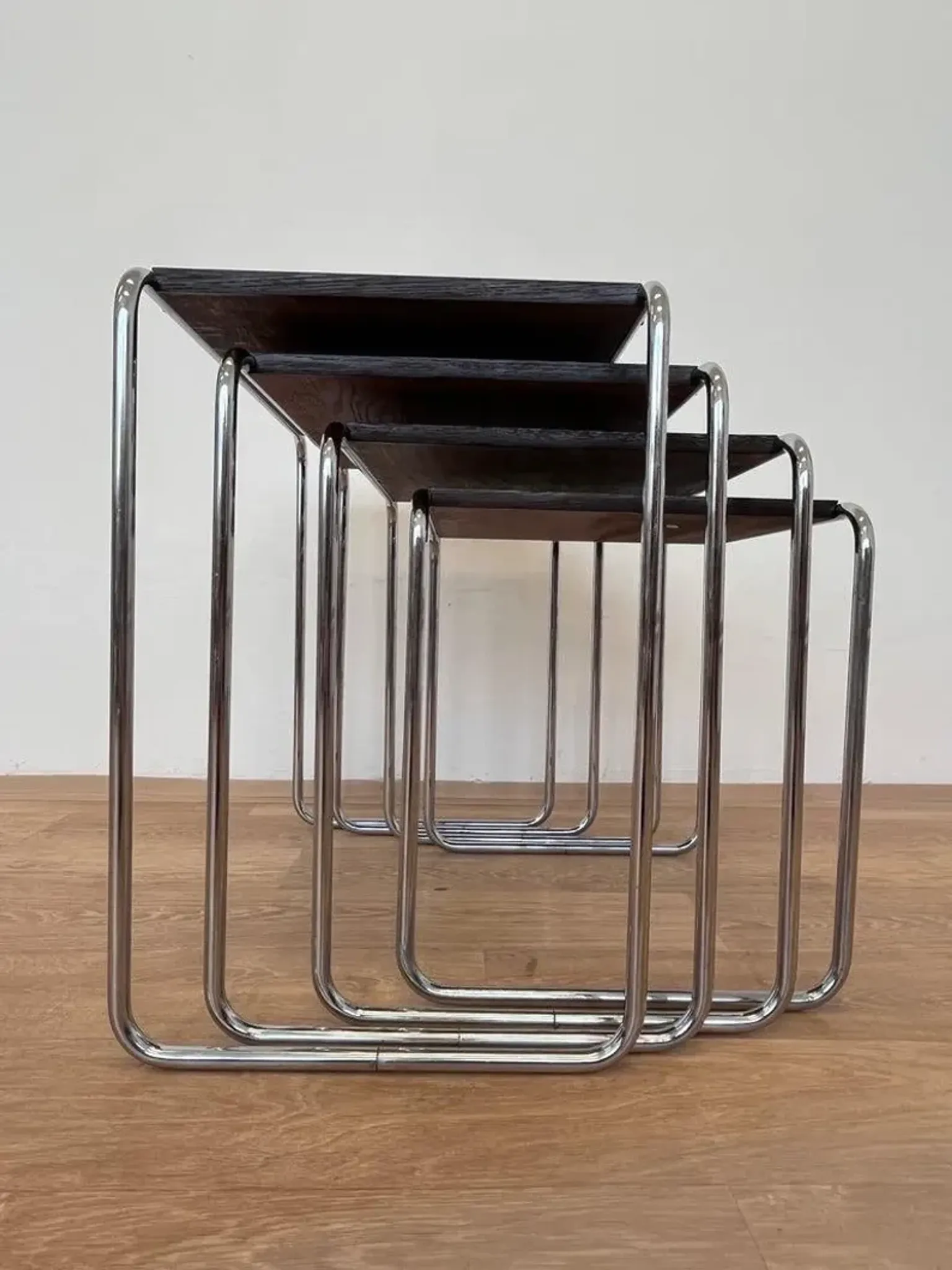 Rare Bauhaus chrome Nesting Tables B9, Marcel Breuer-1940s