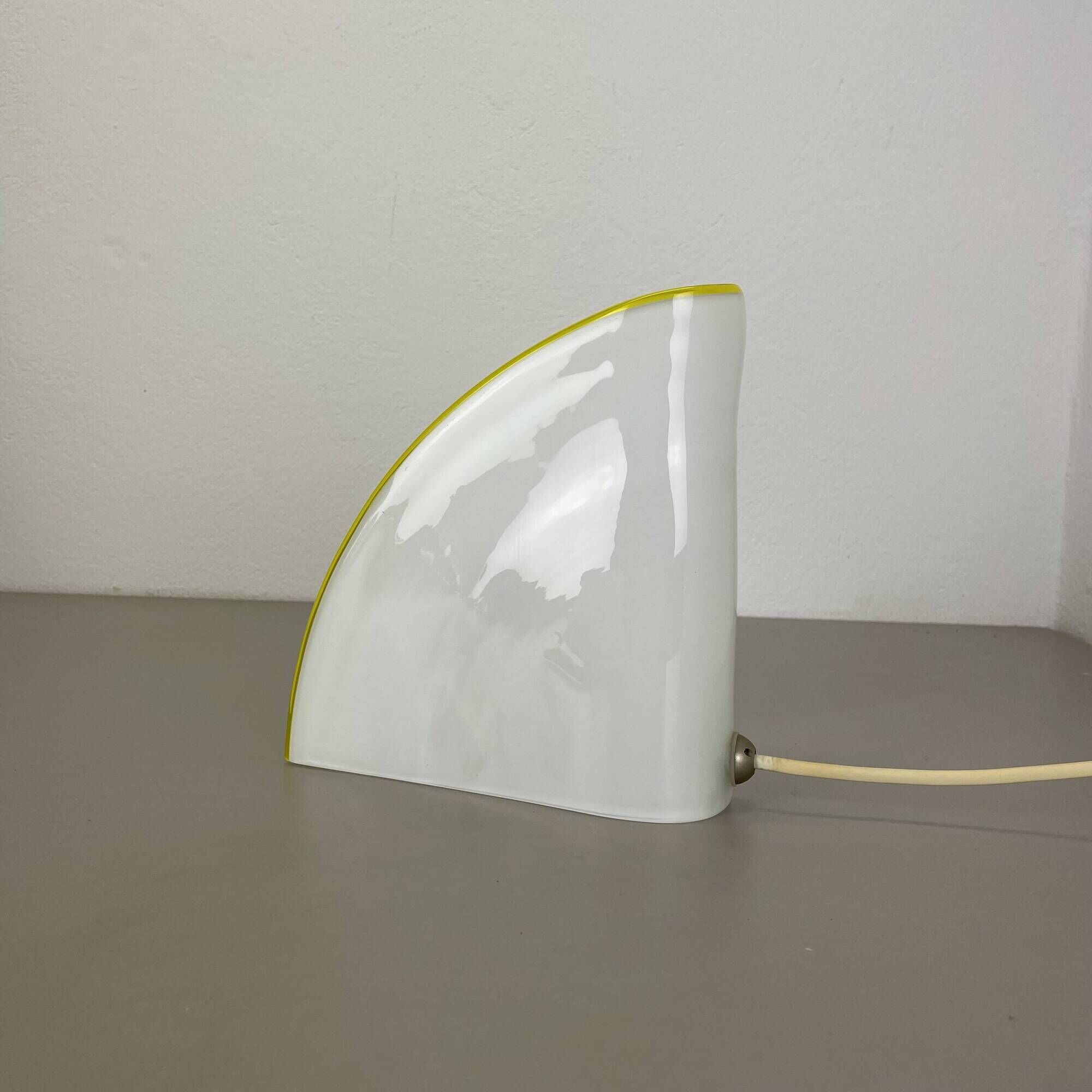 Minimalist White and Yellow Murano Glass Table Lamp by De Majo, Italy 1970s