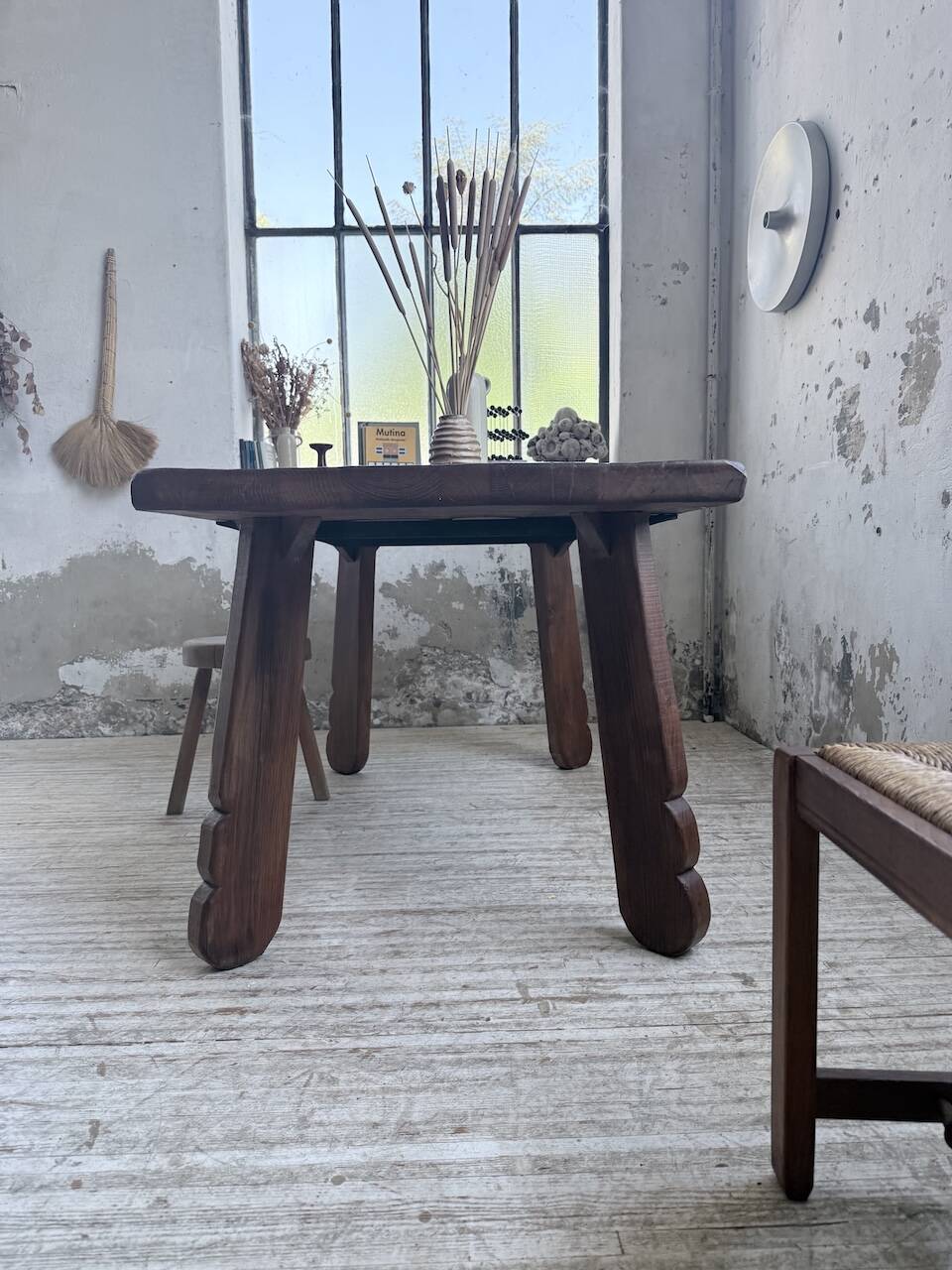 Brutalist oak table by De Puydt, Belgium 1970