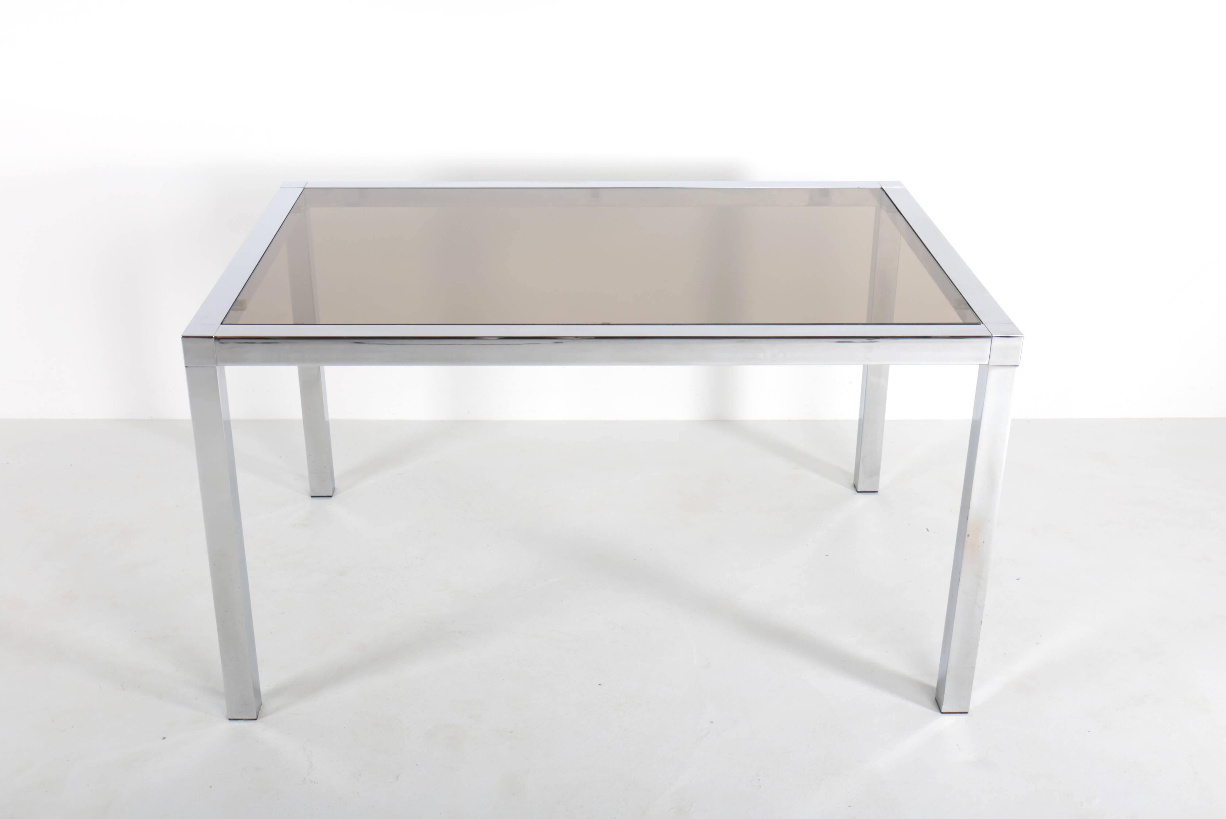 Vintage Roche Bobois table in chrome and smoked glass, 70s