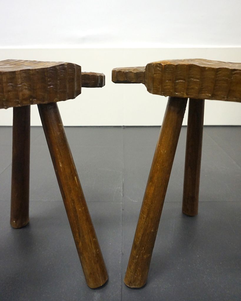 Pair of rustic stools in brutalist style