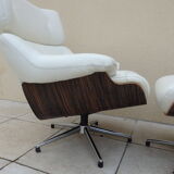 Armchair relax lounge and ottoman leather white rosewood