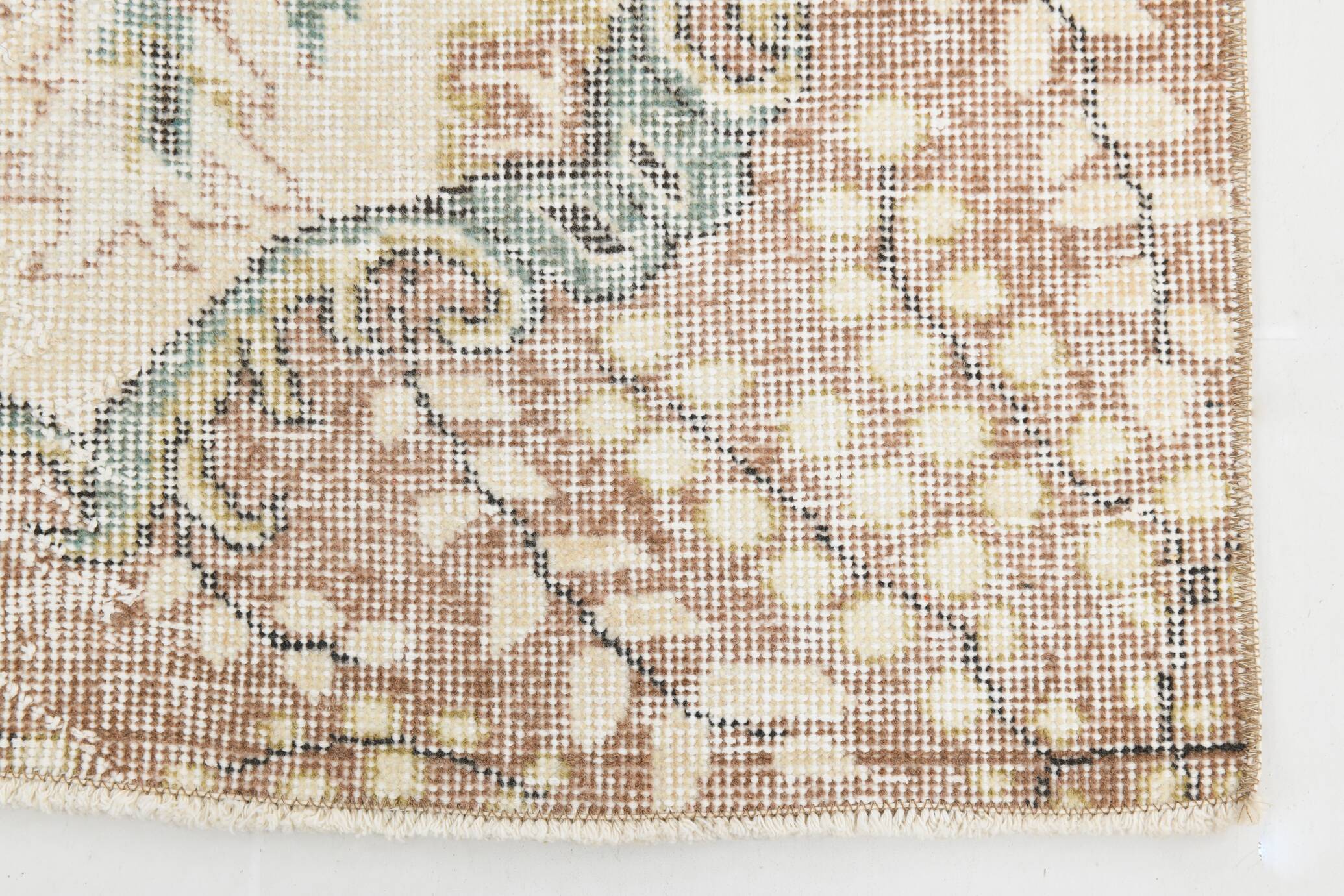 6x10 Cream & Brown Oriental Floral Pattern Vintage Rug, 193x298Cm