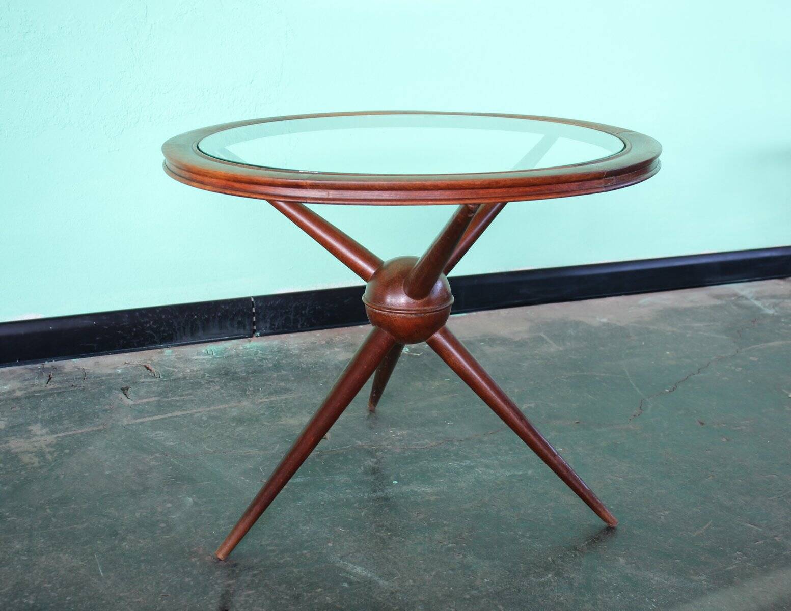 Set de Tables Basses Rondes Sputnik en Bois et Verre, Set de 2
