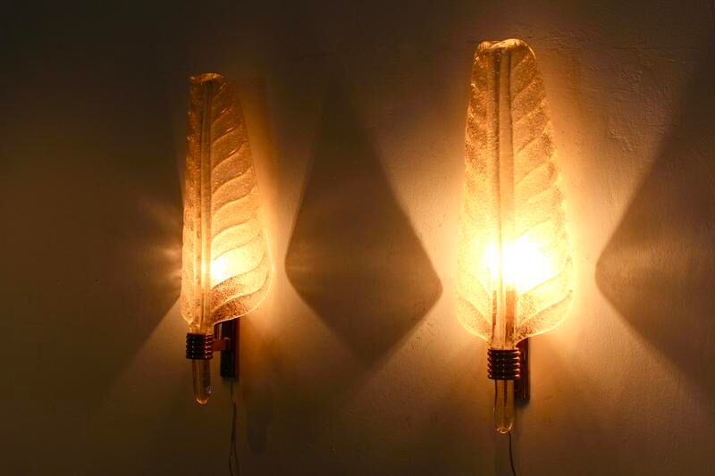 Pair of 24-carat gold flaked glass leaf appliques